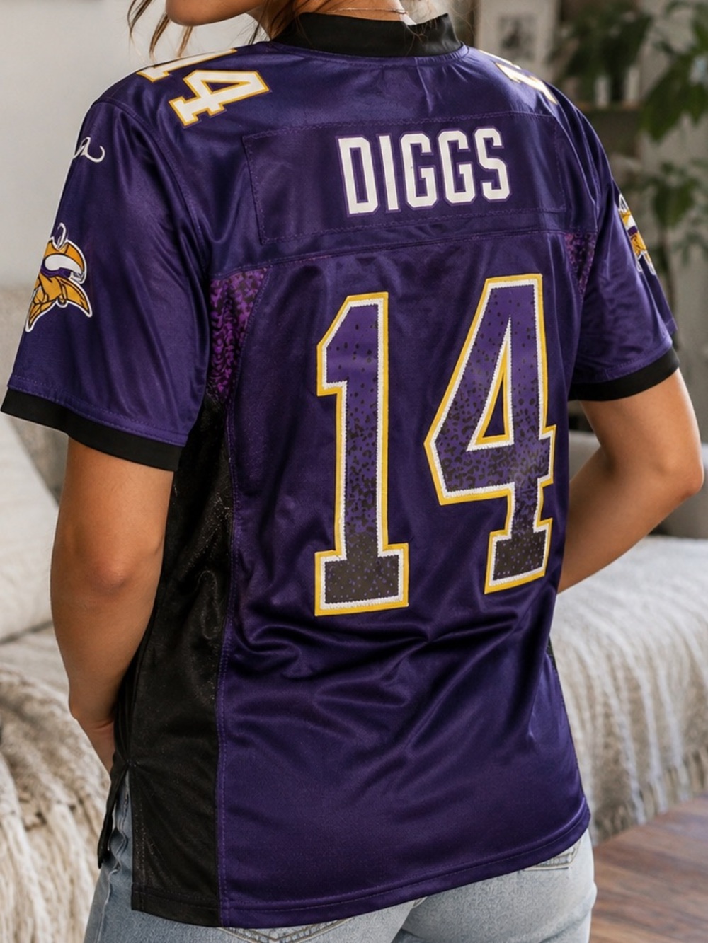 Nike Stefon Diggs #14 Vikings NFL On Field Jersey 44 Purple Animal Print
